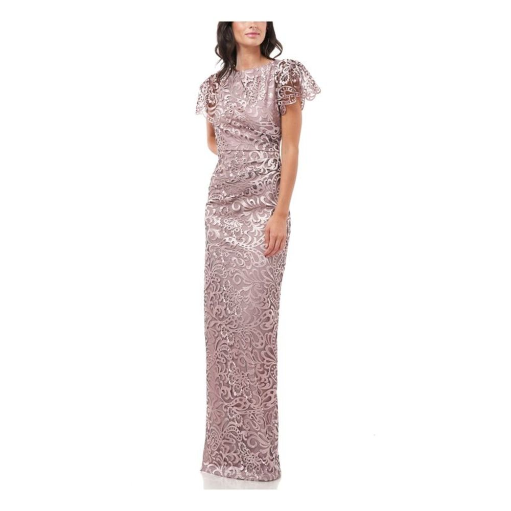 JS COLLECTION Womens Pink Flutter Sleeve Full-Length Evening Gown Dress 2